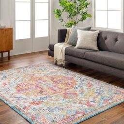 Livabliss Lou Asmara Vintage Carpet 120x170 cm – Multicolour Boho Style for Living Room, Dining & Kitchen, Easy Care Floor Covering, Red Orange Teal Beige
