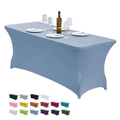 "CWK 6FT Stretch Spandex Fitted Tablecloth,Rectangular Table Cover,Sky Blue - Fits 72x30"" rectangular folding tables.Wrinkle & stain resistant stretch fabric.Ideal for parties,weddings & vendor events"