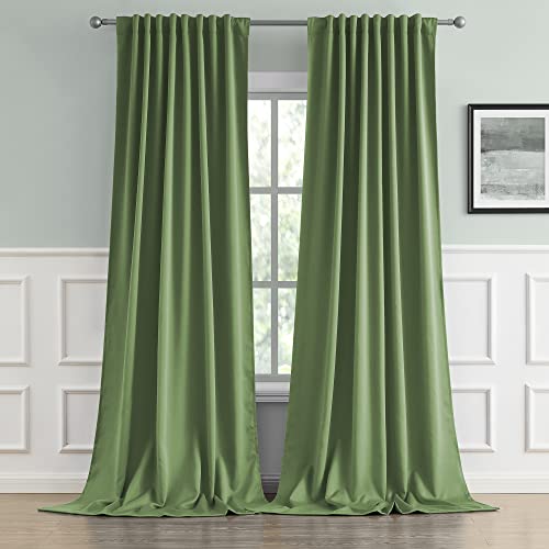 DUALIFE Blackout Curtains, 121.3 Inches, with Loops/Rod Pocket, Thermal Insulated, Room Darkening Curtains for Living Room, 52 Inches Width x 121.3 Inches Length, Sage Green, 2 Panels