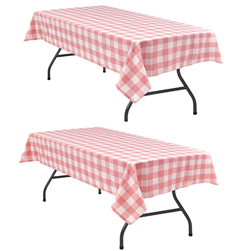 Hiasan Plaid Tablecloth Waterproof, 2 Pack, 54 x 80 inch - Checkered Table Cloth Rectangle for Valentine's Day/Spring Party/Wedding/Outdoor Picnic, Peach Pink and White