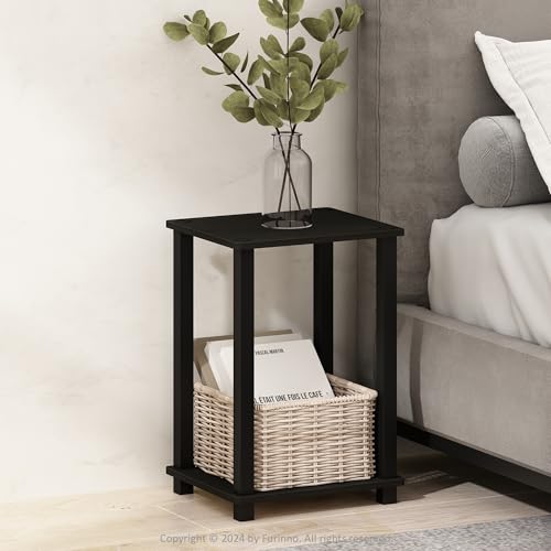 Furinno SIMPLISTIC Night Stand, 2-Tier Small Nightstand with Open Shelf, Toolless Assembly Bedside Table, End Table, Side Table, for Bedroom, Living Room, Espresso