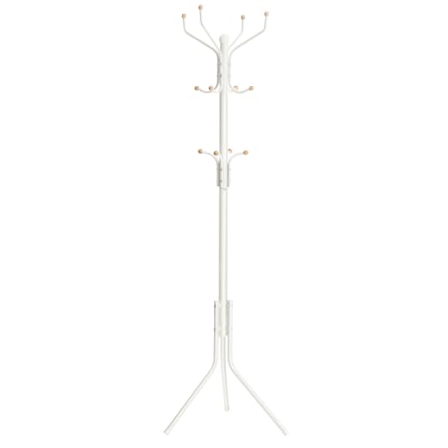 SONGMICS Coat Rack Stand, Coat Tree, Metal Hall Tree, Free Standing, 49 x 182 cm, 12 Hooks, for Clothes, Hats, Bags, White RCR19W