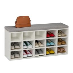 Relaxdays Shoe Bench, Padded Seat, HWD: 48 x 105 x 30 cm, for Hallway, Wardrobe, Bedroom, Footwear Storage, White/Grey