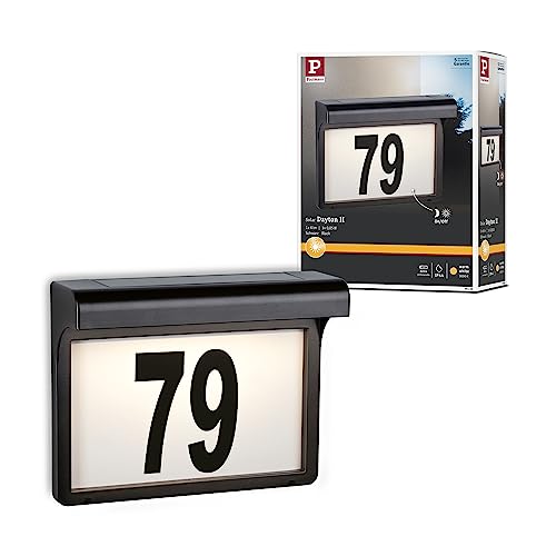 Paulmann 95388 LED Exterior luminaire Solar House Number luminaire Dayton II IP44 Warm White Rectangular incl. 1x0.05 watt Outdoor Lighting Black Outdoor lamp Plastic Garden lamp 3000 K