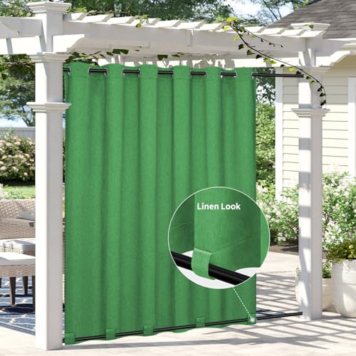 Easy-Going Linen Look Outdoor Curtains 110x96 inch, Green - Waterproof Soft Thicken Outdoor Privacy Curtains for Patio, Gazebo, Grommet Top and Tab Bottom Drape, 1 panel