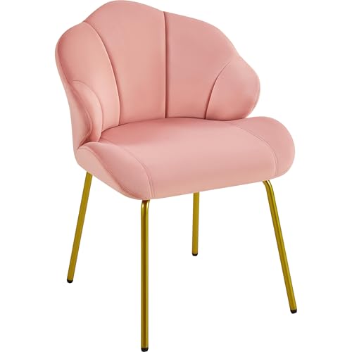 Yaheetech Velvet Tub Vanity Chair, Accent Chair with Metal Legs, Modern Upholstered Dressing Table Chair for Living Room/Bedroom/Dining Room, Pink, Easy Assembly
