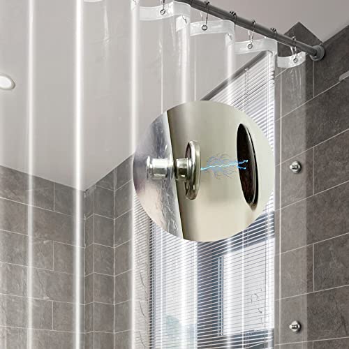 Arayarser 76 Inch Shower Curtain Liner with Side Magnet Clips, Clear, 72x76 - Magnetic Close to Wall & Splash Guard, 3 Bottom Magnets, Heavy Duty 72 x 76 Long Plastic Shower Liner for Bathroom