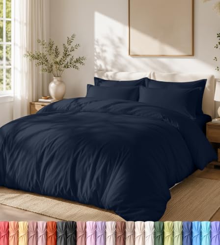 Utopia Bedding Lightweight Duvet Quilt Cover Set with 50x65 cm Pillow cases, 220x220 cm - Soft Microfibre Polyester (Navy)
