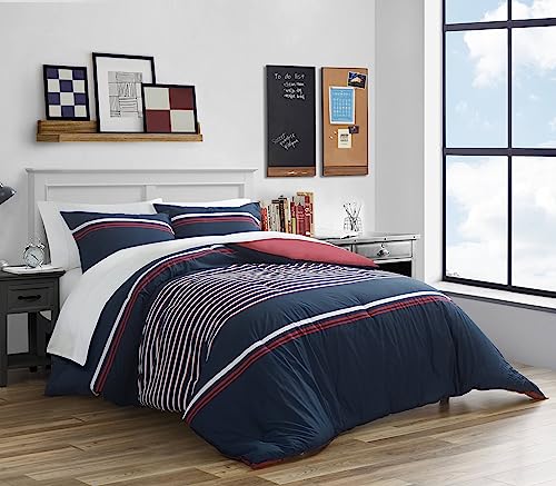 Nautica 100% Cotton Cozy & Soft, Durable & Breathable Reversible Duvet Cover with Matching Shams, 3-Piece Bedding Set, Navy, Twin/Twin XL