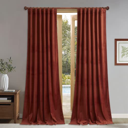 StangH Rust Bedroom Window Drapes, Back Tab Velvet Curtains 90 inches Long Heavy Thick Room Darkening Privacy Room Dividers for Office Store Closet, W52 x L90, 2 Panels
