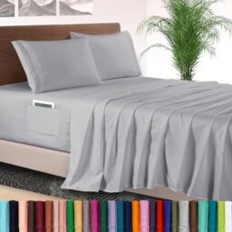 Elegant Comfort 4-Piece Bed Sheet Set - Luxury Bedding 1500 Premium Hotel Quality Microfiber, All Around Elastic 18-24 Inches Deep Fitted Sheet- Extra Deep Pocket Sheets, Queen, Silver Grey