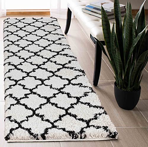 "Serdim Rugs Morrocan Berber Living Room Trellis Design Runner Shaggy Area Rugs, Stone, 60x220cm (2"" x7'3)"