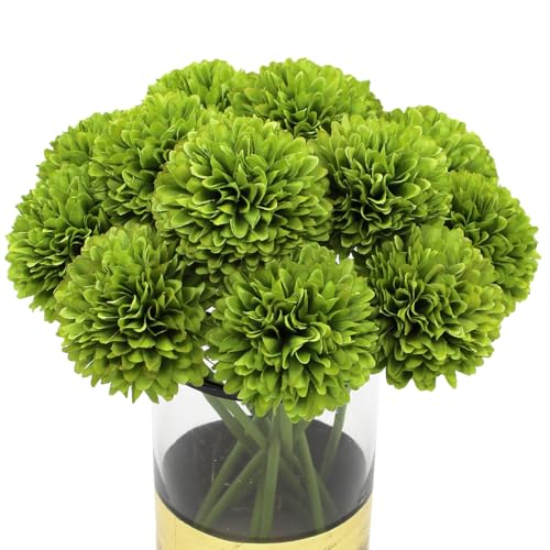 Blooming Paradise 10Pcs Artificial Fake Flower Plants Silk Chrysanthemum Ball Hydrangea Arrangements Wedding Bouquets Decor Home Kitchen Garden Party Table Floral centerpieces DIY (Light Blue)