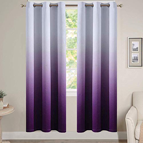 Yakamok Light Blocking Gradient Color Curtain Panels Purple Ombre Blackout Curtains Room Darkening Thermal Insulated Grommet Window Drapes for Children's Bedroom (Purple, 2 Panels, 38x72 Inch)