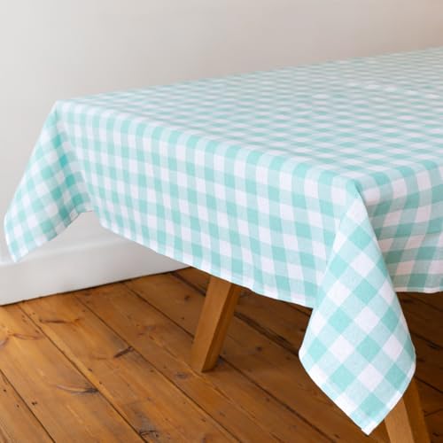 Talking Tables Fabric Large Mint Green Checkered Gingham Tablecloth Recycled Cotton Rectangle, Reusable and Washable Table Cover for Alfresco Dining, Buffets, Weddings & Parties Picnics 180cm x 140cm