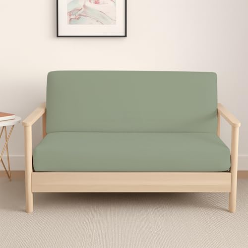 Queen Size Armless Futon Covers - 100% Egyptian Cotton 600 Thread-Count Futon Slipcovers - Zippered Couch Cover Sofa Bed Protector, Sleeper Sofa Cover, Machine Washable, Seaform