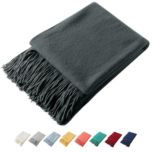 Homiest Decorative Knitted Throw Blanket With Fringe, Lightweight Acrylic Knit, Soft & Cozy Tassel for Couch Sofa Bed (Charcoal Grey, 50 x 60 Inch)