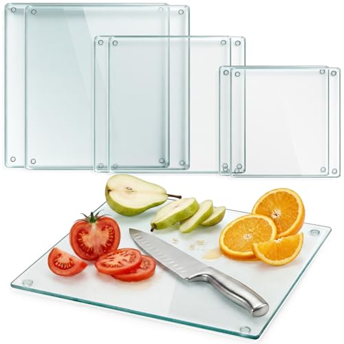 Hacaroa 6 Pack Tempered Glass Cutting Board for Kitchen, 8/10/12 Inch Square Chopping Board with Rubber Feet, Clear Non-Slip Countertop Protector Pallette Mat, Heat Resistant, Easy to Clean, 3 Sizes