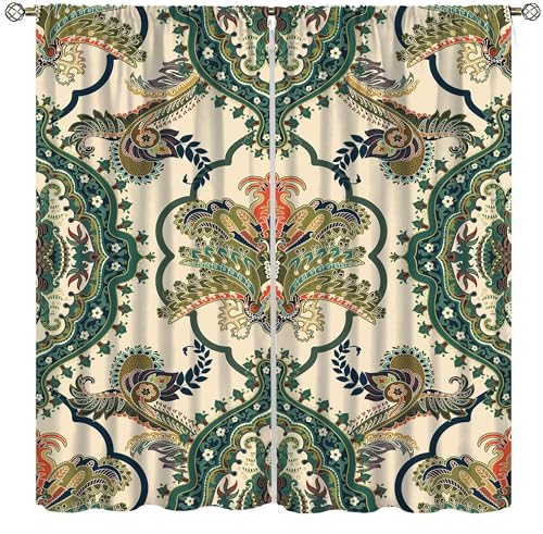 AuiMzoo Boho Floral Blackout Curtains, Colorful Mandala Flower Bohemian Ethnic Print Pattern, Bedroom Living Room Kitchen42X45 Inch