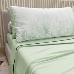 PETTI Artigiani Italiani - Cotton Sheets with Pillowcases in Digital Print, for Double Bed, Complete Top and Bottom Sheet with Corners, Sage, 100% Made in Italy