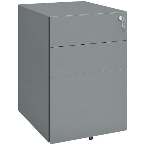 Vinsetto 3-Drawer Mobile Filing Cabinet Steel Lockable 39 x 48 x 59cm Grey