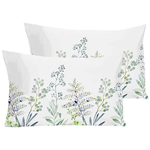 "YIYEA Standard Pillow Cases Set of 2, Ultra Soft Double Brushed Microfiber Pillowcases Standard, Floral Bed Pillow Covers, Fade Resistant, Easy Slip-On (20""x26"")"