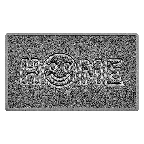 Nicoman SMILEY FACE Embossed Shape Door Mat Dirt-Trapper Jet-Washable Doormat-(Use Outdoor ONLY)- (75x44cm/29.5x17.3inches, Medium) Grey