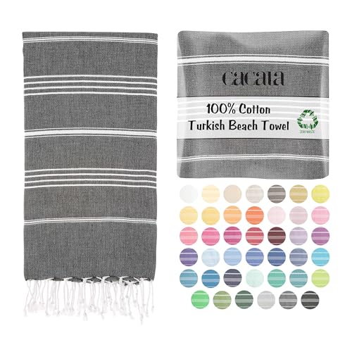 "Cacala Turkish beach towel quick dry and lightweight Best for bath, gym, yoga, swimming and camping,Black,37"" x 70"""