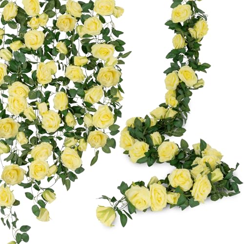 U'Artlines 5 Pack Artificial Yellow Rose Garlands Flower Vines 32.5 ft - Fake Silk Roses Garland for Wedding Arch Table Centerpiece, Indoor Outdoor Backdrop Decorations for Home Garden