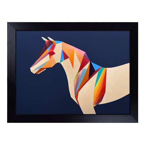 Lap Tray with Bean Bag Cushion, Energising Horse Abstract - Handmade in the UK, Raised Wooden Edge, Padded Cushion, Heat-Resistant Wipe-Clean Surface, for Meals, Laptops and Crafts