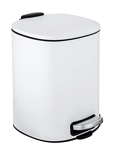 WENKO Alassio Cosmetic Pedal Bin, 5 Litre Volume Bathroom Bin with Easy-Close Mechanism, Painted Steel, 24.5 x 20.5 x 27 cm, White
