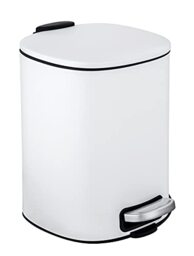 WENKO Alassio Cosmetic Pedal Bin, 5 Litre Volume Bathroom Bin with Easy-Close Mechanism, Painted Steel, 24.5 x 20.5 x 27 cm, White