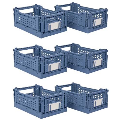 JVL Stackit Set of 6 Plastic Foldable Storage Crates ??? Small 4L Capacity ??? Collapsible Stackable Storage Box, Blue
