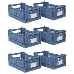JVL Stackit Set of 6 Plastic Foldable Storage Crates ??? Small 4L Capacity ??? Collapsible Stackable Storage Box, Blue