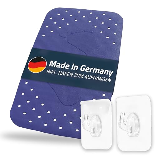 Step Bath Mat Approx. 38 x 72 cm, Dark Blue, 100% TPE - Includes 2 Hooks - Free from PVC, Phthalates, Lead, Latex - TÜV Tested - Made in Germany