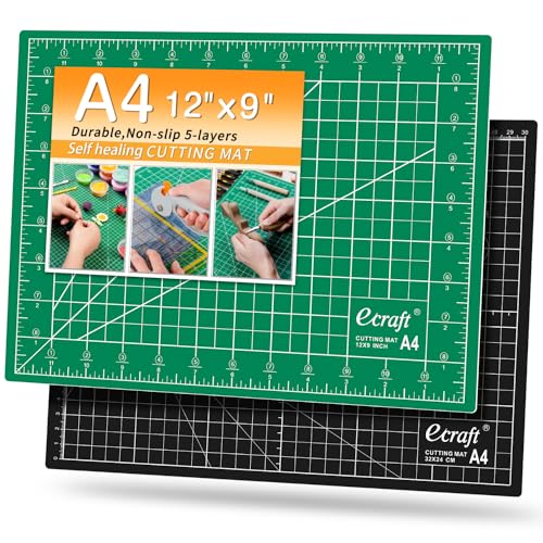 Ecraft Self Healing Sewing Mat 9x12 Inch, Double Sided 5-Ply Fabric Rotary Cutting Mat for Quilting, Sewing & Craft Projects - Gridded Board, Green/Black