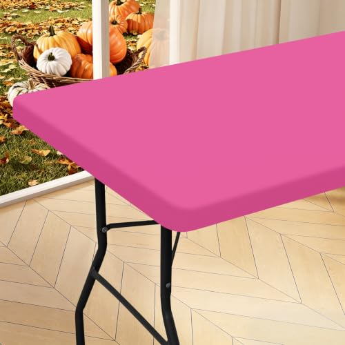 "Homing Rectangle Table Cloth Cover, Water-Resistant Polyester Elastic Fitted Tablecloth, Fits for 6 Foot Folding Tables, Washable Table Protector for Picnic, Camping, Outdoor (Rose Pink, 30"" x 72"")"