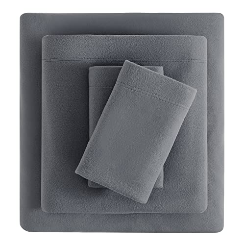 Viviland Plush Micro Fleece Full Bed Sheet Set - Soft Polar Fleece Velvet Sheets - Extra Warm Winter Flannel Bed Sheets with Deep Pocket - Dark Gray - Full