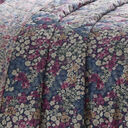 Dreams & Drapes Design Bessie Quilted Bedspread, Navy, 52% Recycled Polyester 48% Cotton, 200 x 230 cm, Floral Pattern, Reversible