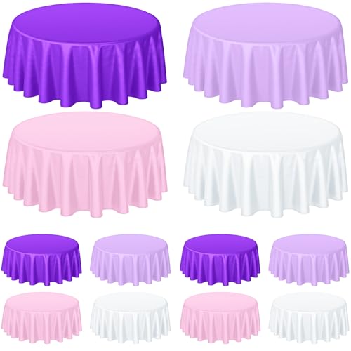 Buryeah 12 Pcs 84 Inch Pink and Purple Round Plastic Table Cloth Waterproof Tablecloth Circle Table Covers for Bridal Wedding Birthday Girl Lavender Butterfly Party Baby Shower