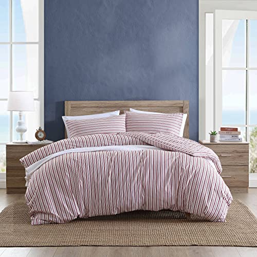 Nautica- King Duvet Cover, Cotton Reversible Bedding with Button Closure, Casual Home Décor for All Seasons (Coleridge Stripe Red, King)