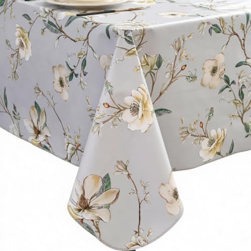 Vinyl Tablecloth with Flannel Backing Rectangle Waterproof Oil-Proof Plastic Table Cloth Stain-Resistant Wipeable Table Cover for Indoor and Outdoor (Patterned A, 60 x 84 Inch)