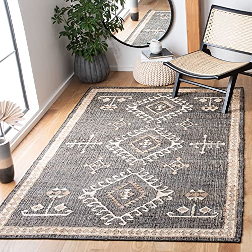 Safavieh Geometric Rug for Living Room, Dining Room, Bedroom - Kilim Collection, Short Pile, in Black and Ivory, 120 X 180 cm