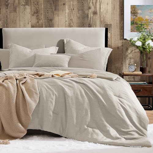 King Size Comforter Set- 7 Piece Textured King Bedding Set Bed in a Bag - Farmhouse Bedding, Soft All Season Bed Set with Comforter, Sheets, Pillowcases & Shams, Ivory