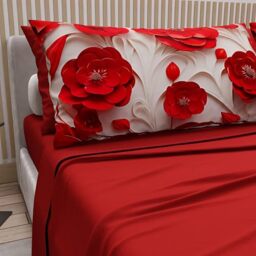 PETTI Artigiani Italiani - Cotton Sheets with Pillowcases in Digital Print, Double Maxi, Complete Top and Bottom Sheet with Corners, Floral 05 14 Red, 100% Made in Italy