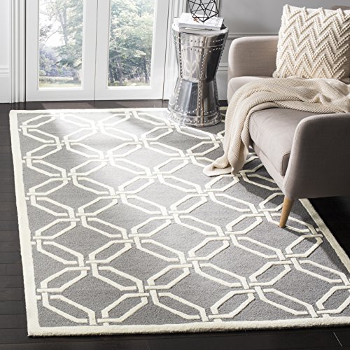 Safavieh Modern Indoor Hand Tufted Rectangle Area Rug, Cambridge Collection, CAM311, in Dark Grey / Ivory, 122 X 183 cm for Living Room, Bedroom or Any Indoor Space