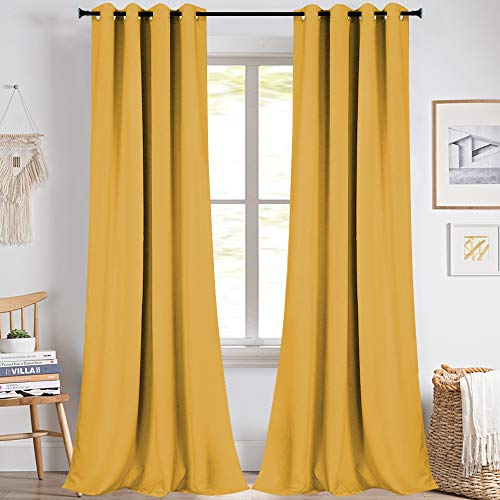 KEQIAOSUOCAI Mustard Yellow Curtains 120 Inches Long for Living Room - Room Darkening Thermal Insulated Grommet Extra Long Curtains Drapes for Bedroom, 2 Panels, Ocher Yellow, 52W x 120L