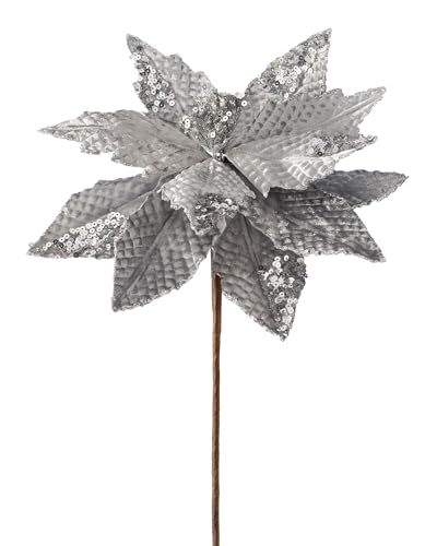 WeRChristmas Artificial Poinsettia Christmas Tree Flower Decoration, Silver, 29 cm