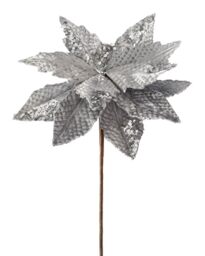 WeRChristmas Artificial Poinsettia Christmas Tree Flower Decoration, Silver, 29 cm