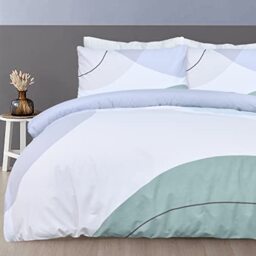 Sleepdown Oversize Geometric Panel Teal Blue Reversible Duvet Cover Quilt Pillow Cases Bedding Set Soft Easy Care - Super King (220cm x 260cm)